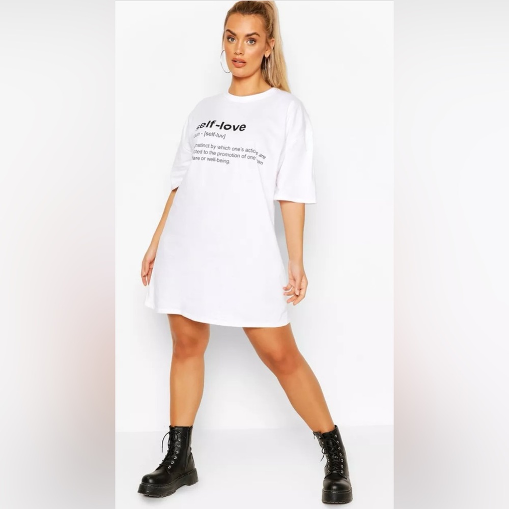Boohoo Plus ‘Self Love’ T-shirt Dress